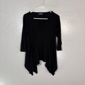 Sympli Shirt Womens 6 Black Asymmetrical Tunic Top 3/4 Sleeve Stretch Canada